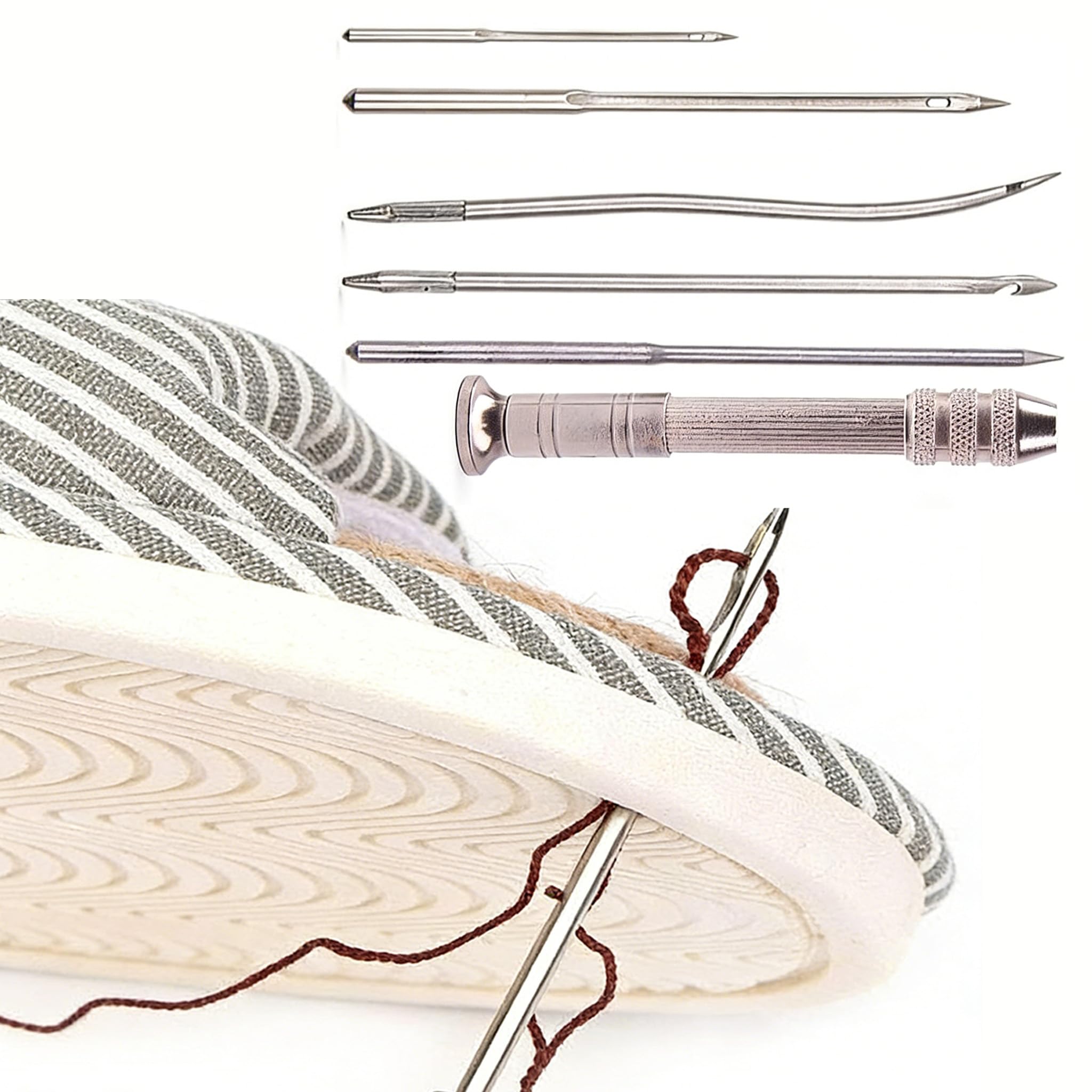 Copper Handle Sewing Thread Kit Leather Canvas Shoe Repair Tool with 4 Steel Needles 10 Fine Hole Needles DIY Craft (Pack of 1)