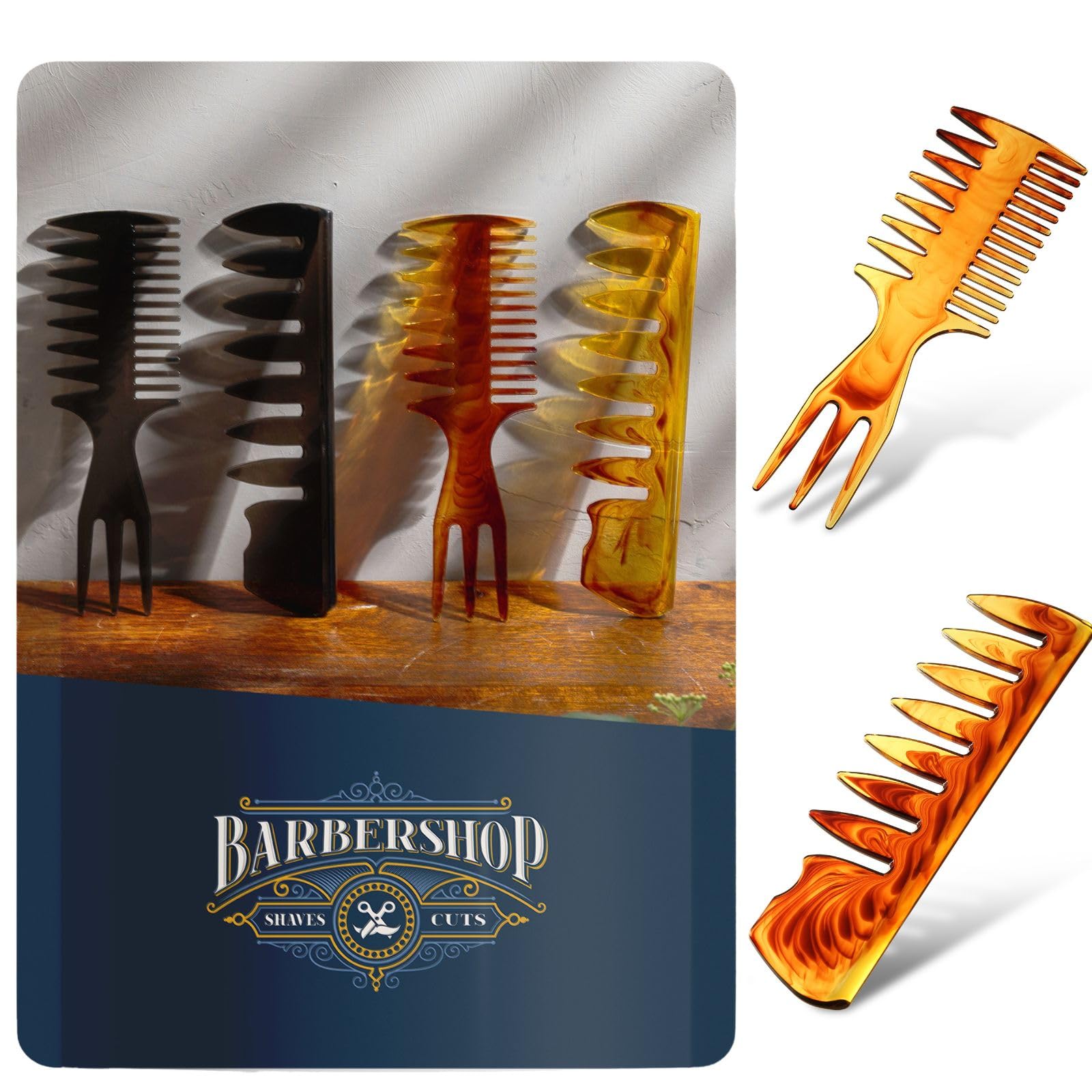 iMii Comb Men's Comb Pomade Gel Styling Mesh Comb Fade Cut Coarse Rough Comb for Men Classic Barber CB (Set of 2 Camel) Camel Set of 2