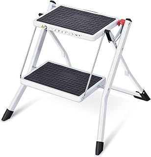 KINGRACK 脚立 踏み台 折りたたみ 2段 耐荷重150KG ステップ 家庭用 滑り止め 手すりなし 軽量 ステップスツール おしゃれ ホワイト