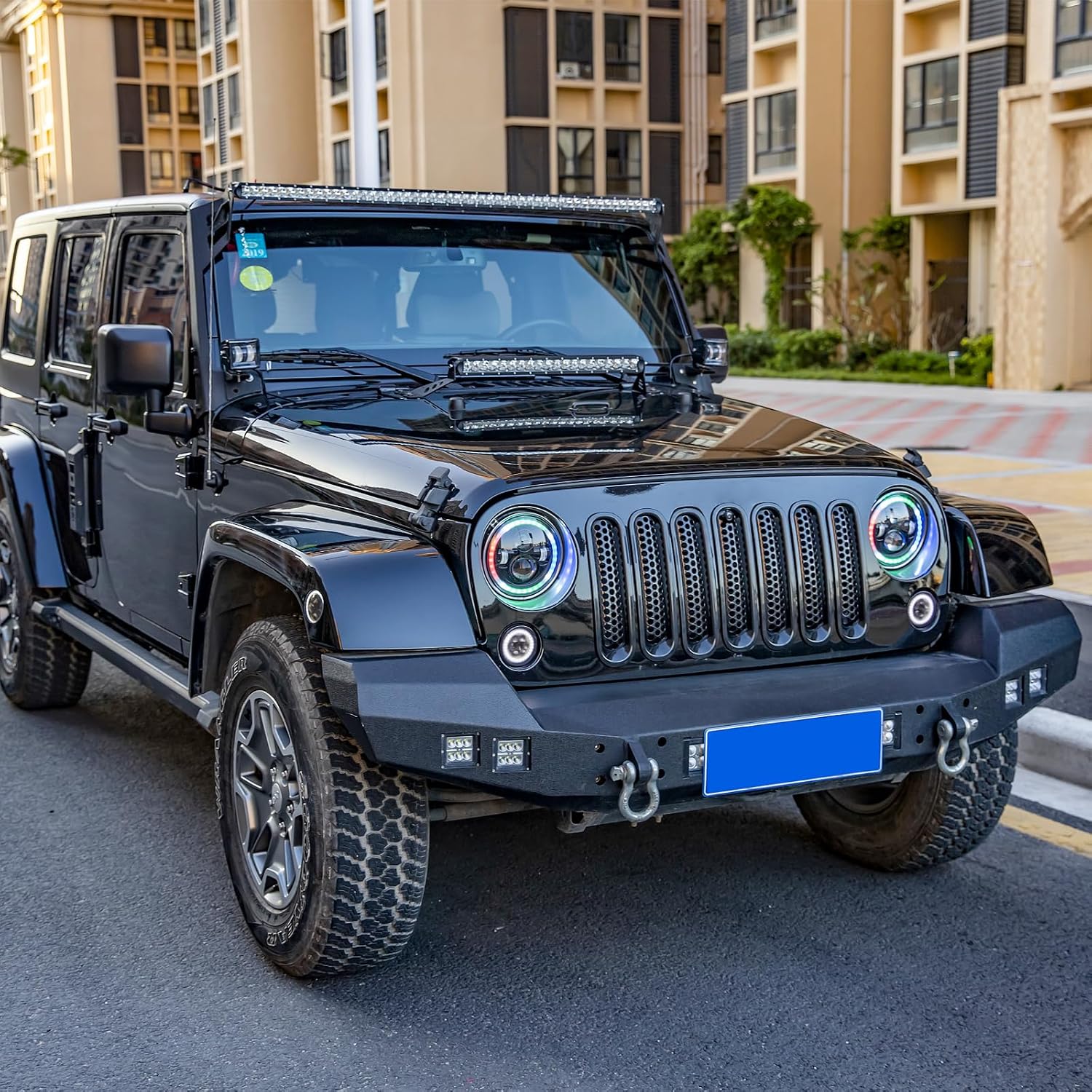 Крышка передней решетки радиатора Wrangler, сетчатая крышка, вставка для решетки радиатора, декоративная панель для передней решетки радиатора, комплект из 7 предметов (черный) (крышка передней решетки JK), фото 4