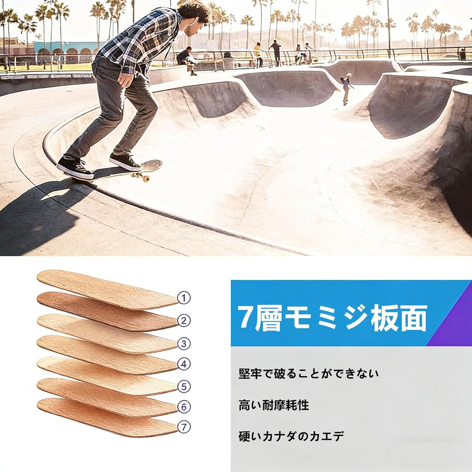 Комплект для скейтборда / Skateboard Complete / Комплект для скейтборда с кленовой декой, 31, 1x7, 5 дюймов (79x19 см), Стандартный встраиваемый скейтборд, Надежный, крепкий и безопасный, Грузоподъемность 440,5 фунтов (200 кг), Двухместный Style - H, фото 4