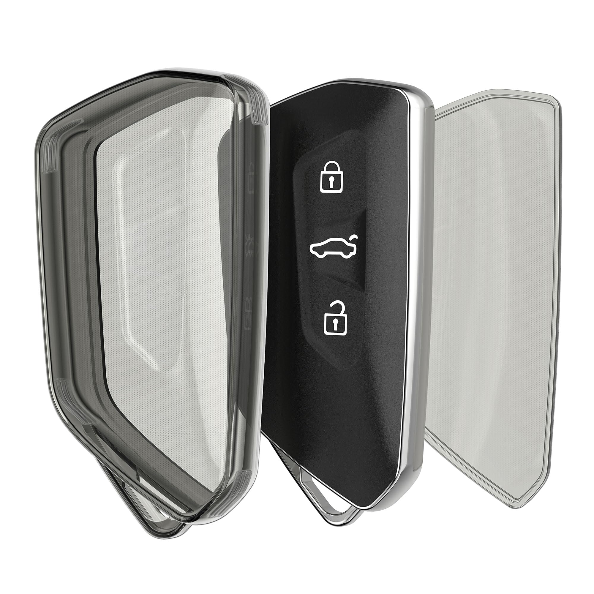 kwmobile Key Cover for VW Golf 8 3-Button Car Key Case - Key Cover TPU Clear - Car Key Shockproof Protection Black / Transparent Black / Clear
