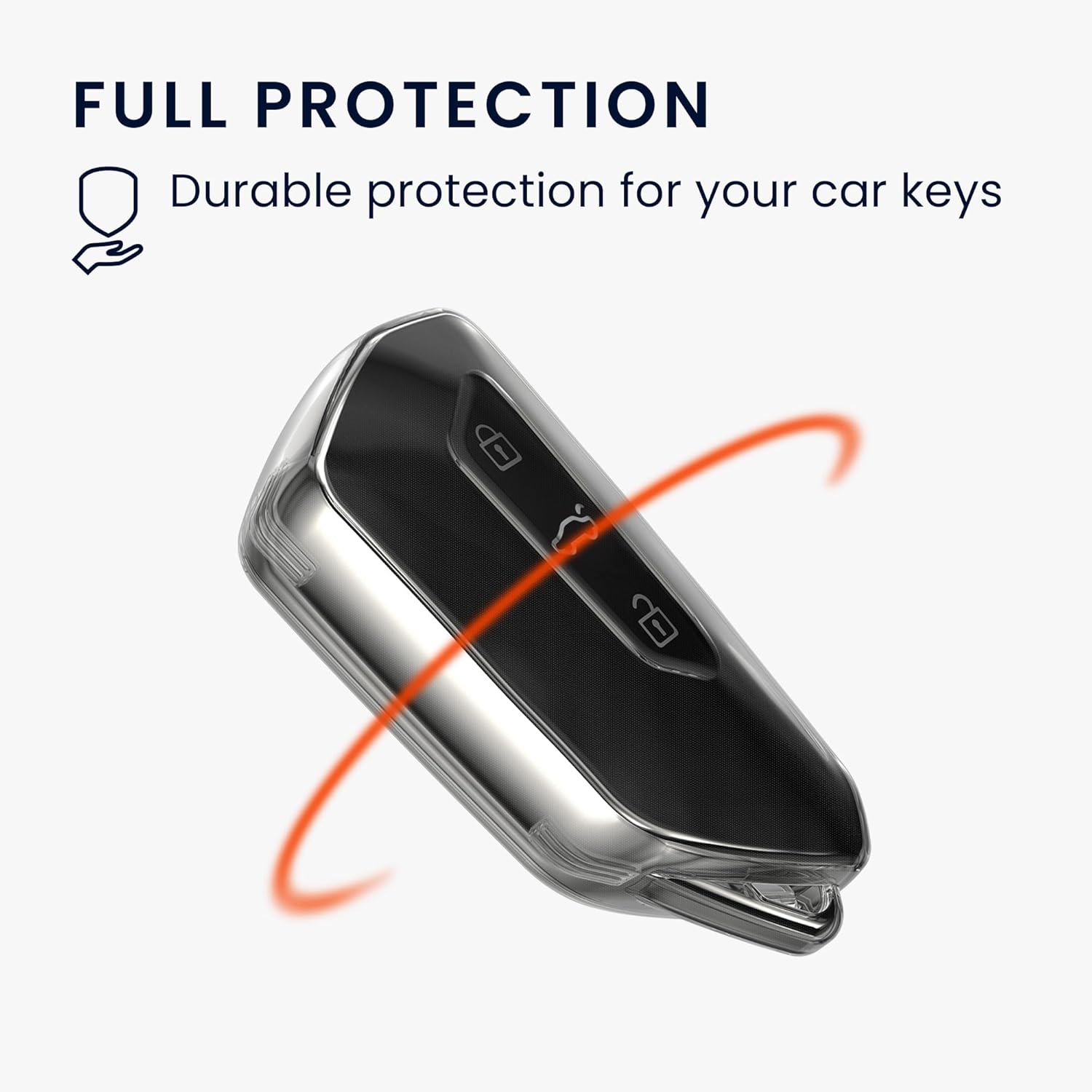 чехол для ключей kwmobile для VW Golf 8 с 3 кнопками - Чехол для ключей TPU Clear - Противоударная защита автомобильных ключей Черный / Прозрачный Черный / Прозрачный Прозрачный, фото 4