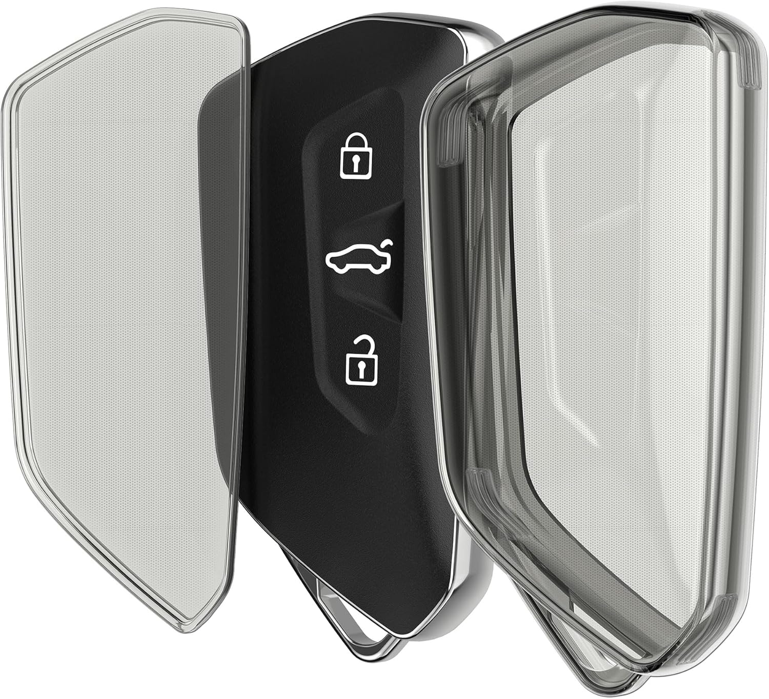 чехол для ключей kwmobile для VW Golf 8 с 3 кнопками - Чехол для ключей TPU Clear - Противоударная защита автомобильных ключей Черный / Прозрачный Черный / Прозрачный Прозрачный, фото 9