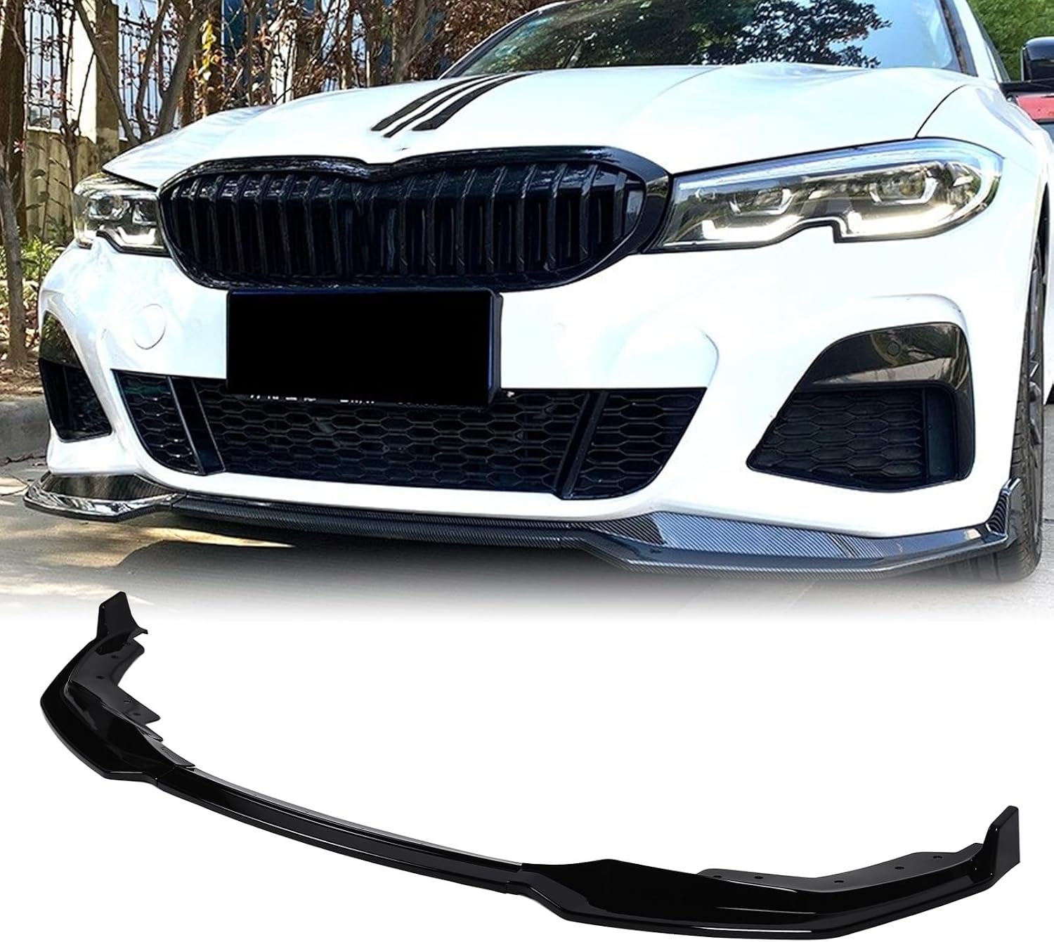 Комплект диффузоров для губ переднего бампера Jeffergarden MP Style 3 Series G20 G21 M Pack Перед рестайлингом 2019-2022 Улучшенная аэродинамика автомобиля, состоящего из 3 частей, автомобильные детали из долговечного материала ABS (ярко-черного цвета), фото 4
