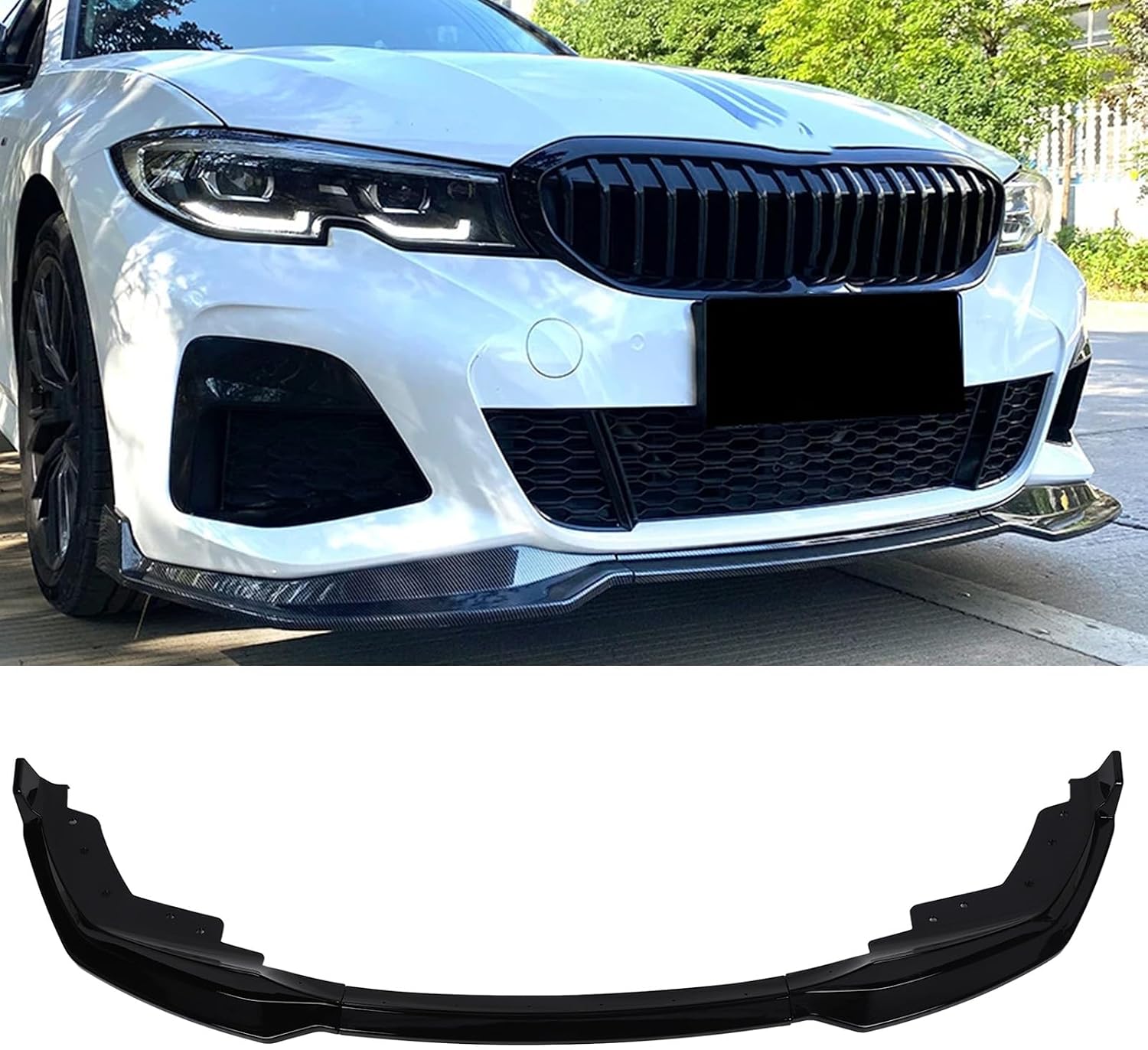 Комплект диффузоров для губ переднего бампера Jeffergarden MP Style 3 Series G20 G21 M Pack Перед рестайлингом 2019-2022 Улучшенная аэродинамика автомобиля, состоящего из 3 частей, автомобильные детали из долговечного материала ABS (ярко-черного цвета), фото 5