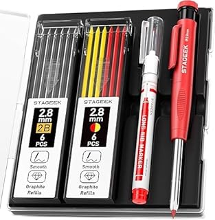STAGEEK 建築用シャーペン 2.8mm 1本セット シャー芯付き 建設用鉛筆 高耐久 大工用シャープペンシル 大工用鉛筆 (黒い、赤い、黄色)