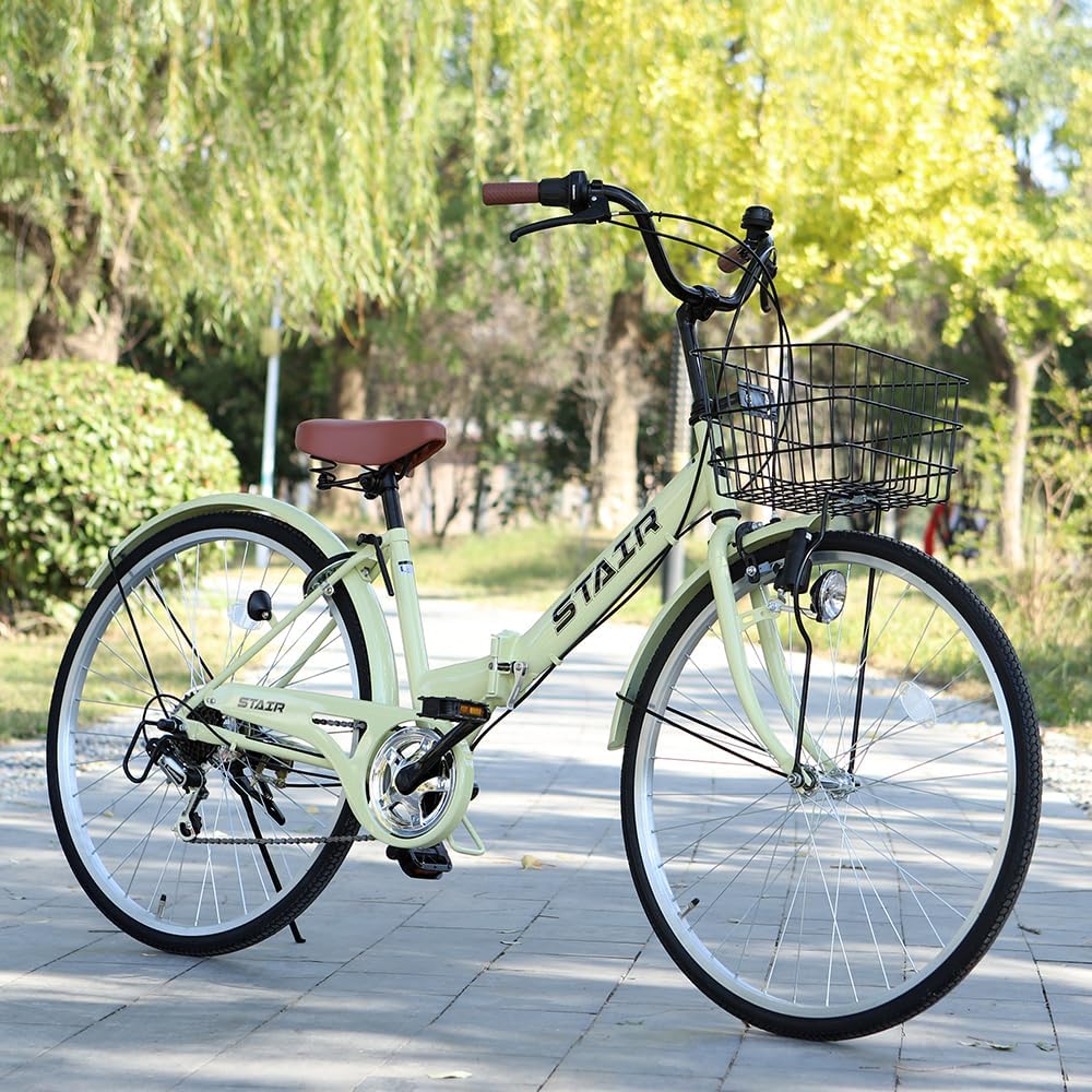 Складной велосипед City Cycle, 26-дюймовый складной городской велосипед, 6-ступенчатый переключатель Shimano, Включает корзину, стопорное кольцо, Динамо-машину цвета слоновой кости, фото 3
