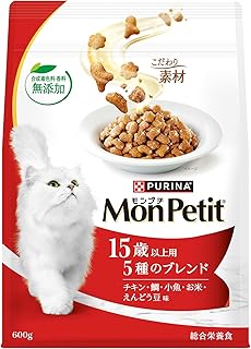 モンプチ キャットフード ドライ バッグ 15歳 5種のブレンド(チキン・鯛・小魚・お米・えんどう豆味) 600ｇ