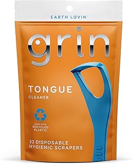 Grin 使い捨て舌スクレーパー 大人用 舌クリーナー 使いやすい 歯科衛生 フレッシュな呼吸に 舌スクレーパー 口臭軽減 1パック