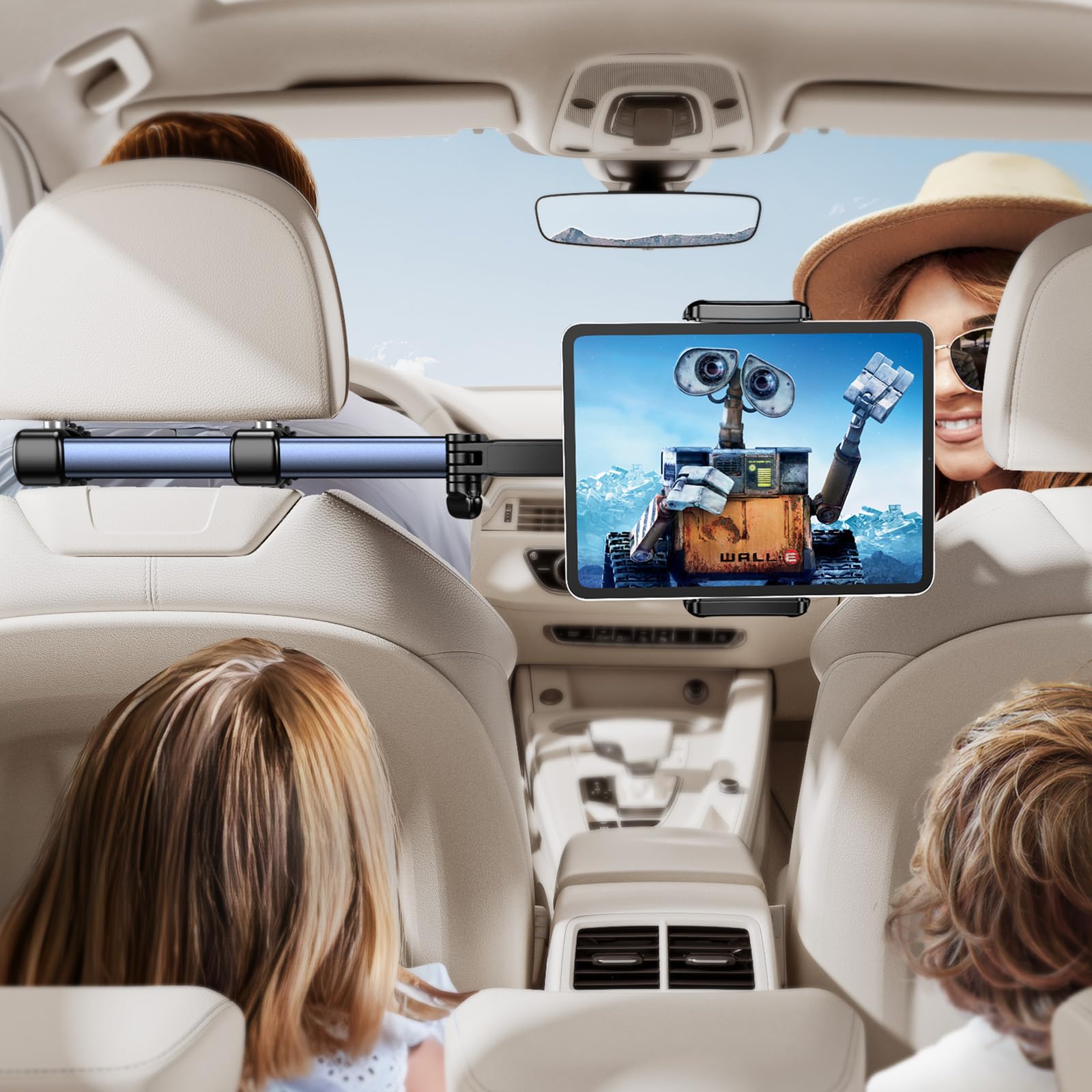 TRYONE Tablet Holder, Car / Back Seat Headrest Holder, Telescopic Arm, 360° Rotation, Stable Fixed blue
