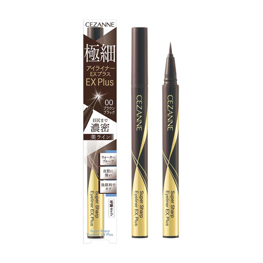 Cezanne Extra Fine Eyeliner EX Plus 00, Brown Black, 0.01 fl oz (0.4 ml), Ultra Fine Eyeliner with Bold Colors that Make Your Eyes Look Good