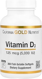 California Gold Nutrition, ビタミンD3、125mcg（5,000IU）、魚ゼラチンソフトジェル360粒