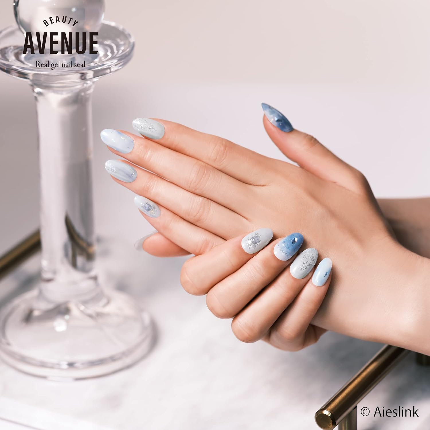 Гелевые наклейки для ногтей BEAUTYAVENUE No Light Required для рук, 24 шт (голубое Лебединое озеро), фото 4