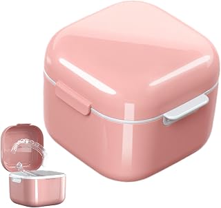Retainer Cleaner Case, Denture Container, Portable Aligner Case with Drain 3.82x3.46in, Authentic & Compact, Convenient Cleaning Holder for Home, Travel, Oral Care