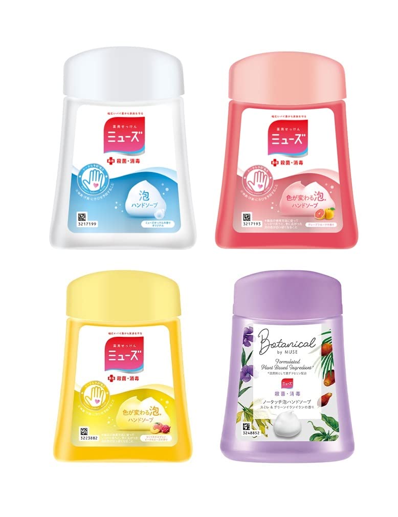 MUSE Muse Hand Soap, Foaming Refill, Non-Touch, Automatic Dispenser, Variety Set, 4 Types (Original, Grapefruit, Peach, Rose, Botanical, 8.5 fl oz (250 ml) Each, Disinfectant, Disinfecting Original/Grapefruit/Peach & Rose/Botanical 250 ml x 4 pcs