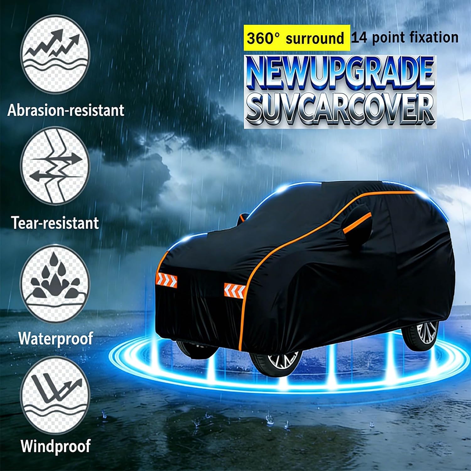 Автомобильный чехол Водонепроницаемый чехол для кузова Автомобильный чехол Автомобильный чехол Водонепроницаемый пылезащитный чехол для радиации УФ-желтый песок измеряется эластичной ветрозащитной веревкой (черный 2S: 370 * 170 * 150 см), фото 3