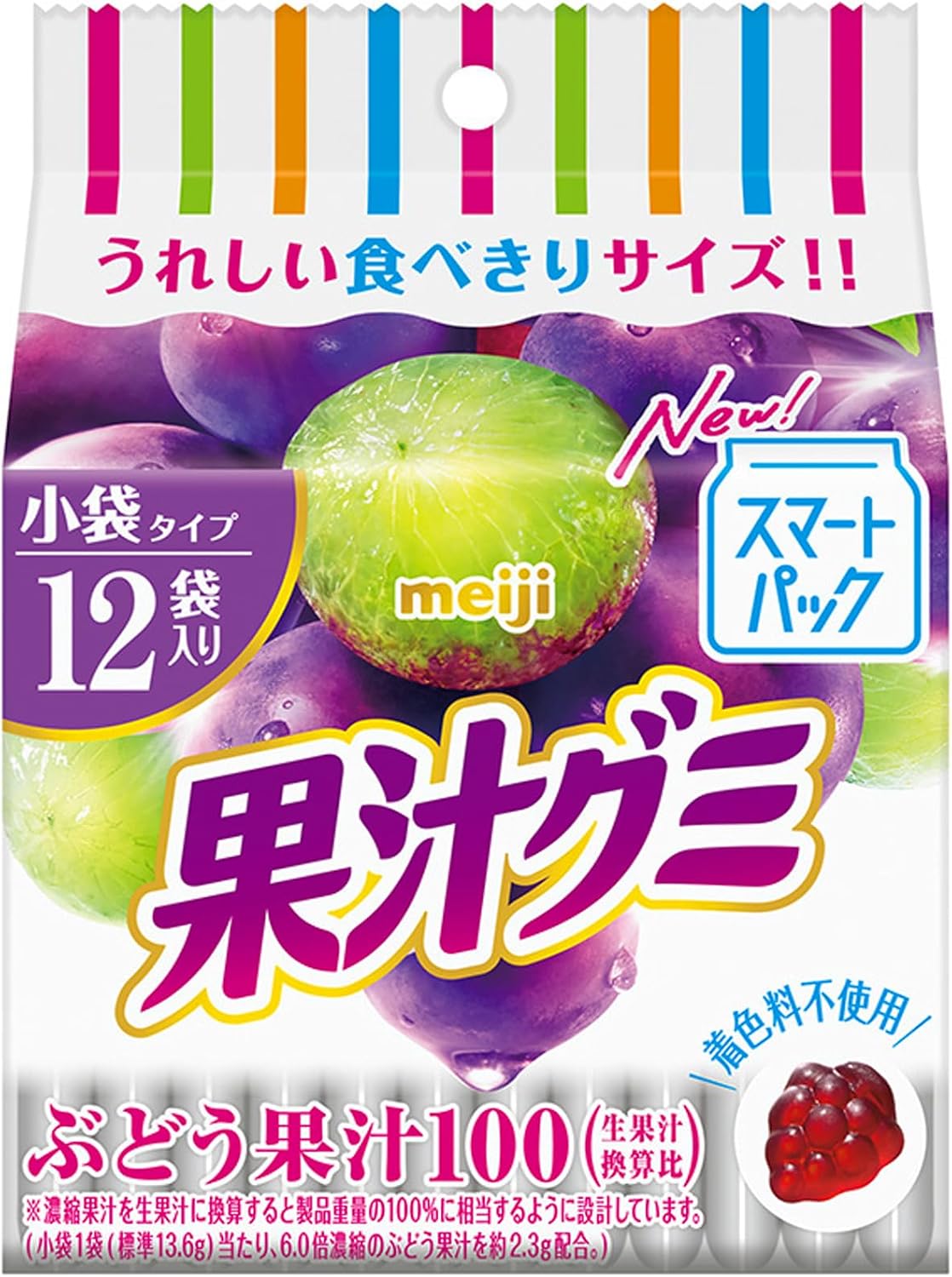 Виноградный мармелад Meiji Juice Gummy Smart Pack, 5,6 унций (163 г) х 15 упаковок 15 пакетиков винограда, фото 3