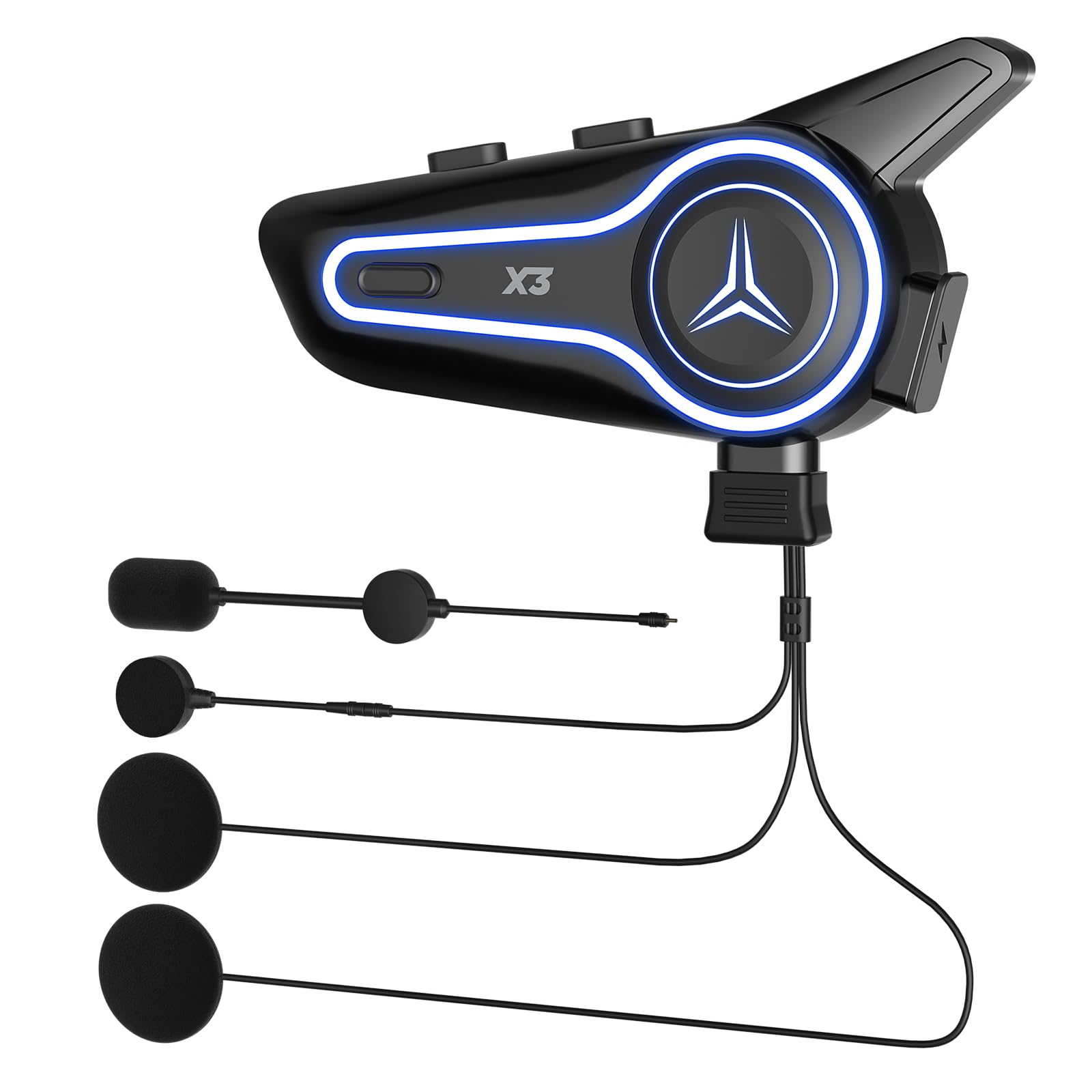 【最大25H連続使用&IP67防水】バイク インカム 2人同時通話 500m長距離通信 Bluetooth 5.4搭載 800mAh大容量 ブルー