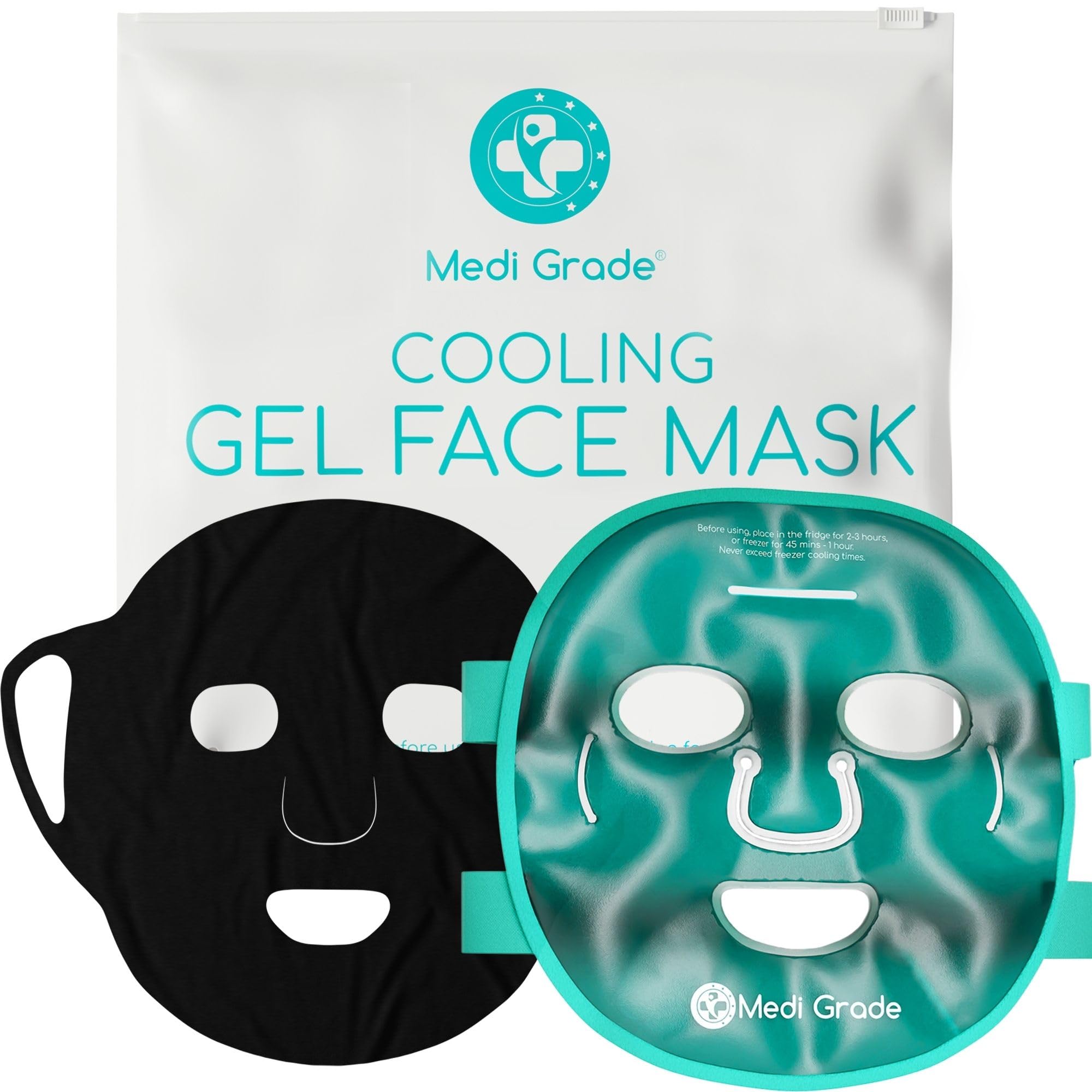 Medi Grade Gel Face Mask Set for Cold Sensation Care, 1 Lycra Face Mask + Storage Pouch Included, Cooling Eye Mask Ideas for Bears and Swelling in the Eyes, For Home or Travel green