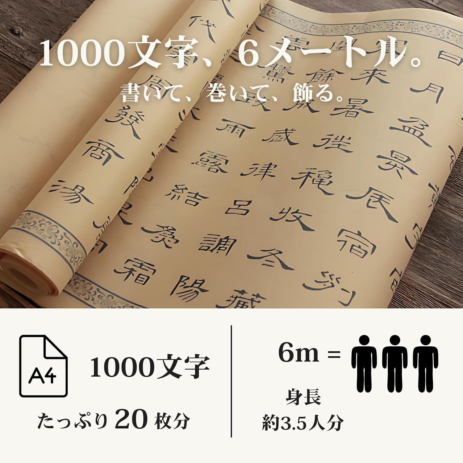 Бумага для практики каллиграфии Donaly Sodonishi Raishi, 1000 символов, рулон 6 м (16,2 фута), буклет-объявление для начинающих, пожилых людей и взрослых (сине-белая бумага), фото 4