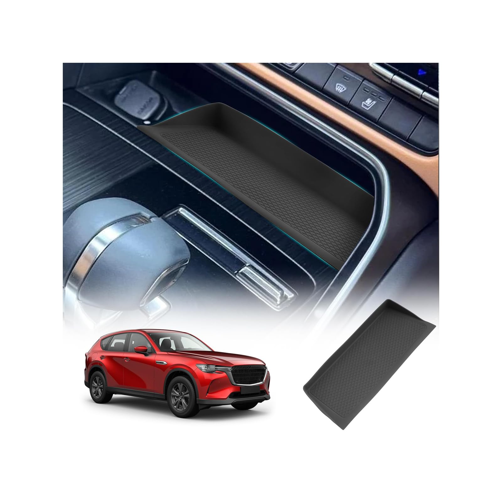 SHAOHAO New Model Mazda CX60 CX80 Rubber Mat with Wireless Charging Tray, Dedicated Mazda CX-60 CX-80 Rubber Mat, Anti-slip, Wireless Charging Compatible, Easy to Use, 1 Piece, Interior Rubber Mat Mazda CX60 CX80 Wireless Charging Tray Mat
