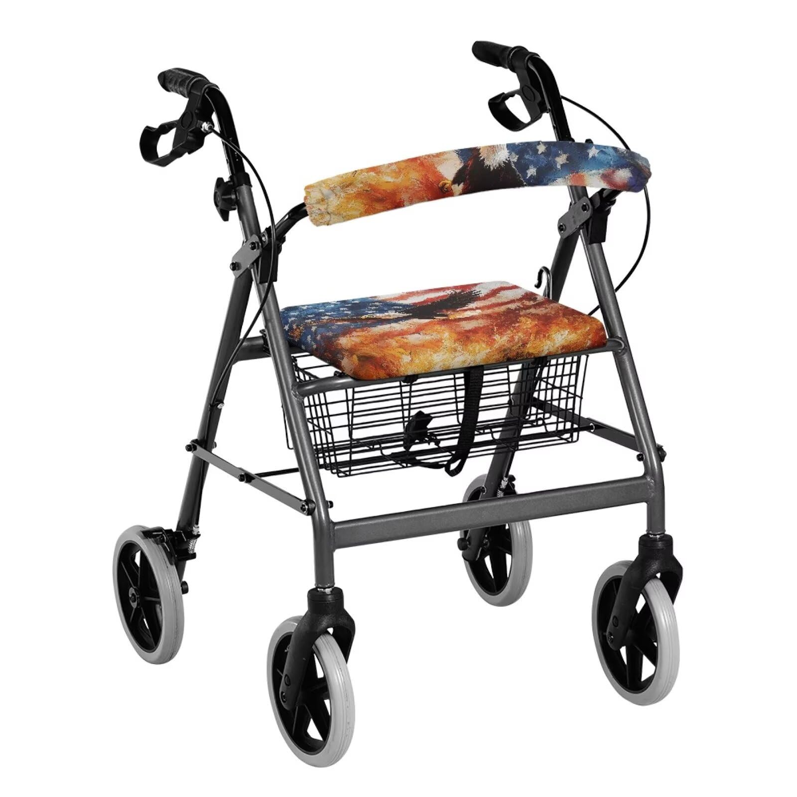 Rollator Accessories ファイアーイーグルフラッグウォーカーシートカバー レディース メンズ ユニバーサルローラーウォーカーシートと背もたれカバー 高齢者向けソフトウォーカー シートギフトカバー付き 愛国的な装飾 イーグルフラッグ ファイヤー
