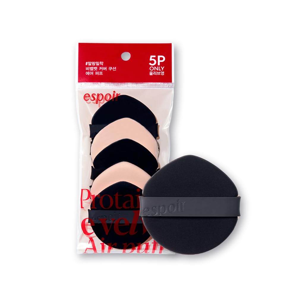 espoir BeeVelvet Air Puff 5 Piece Set, Be Velvet Air Puff Cushion Foundation, Makeup Puff, Makeup Sponge, Drop Shape, Fluffy, High Adhesion, Korean Cosmetics, Official Epore Black (Pack of 5) 1