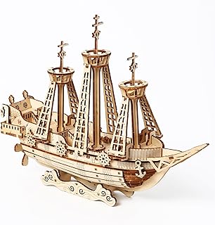 3Dウッドパズル、海賊船DIY木製モデルキット、フライングダッチマン帆船ビルディング、幽霊船ボート立体パズル 建設クラフトセット、趣味 装飾 ギフト 男性用女性用 180 PCS