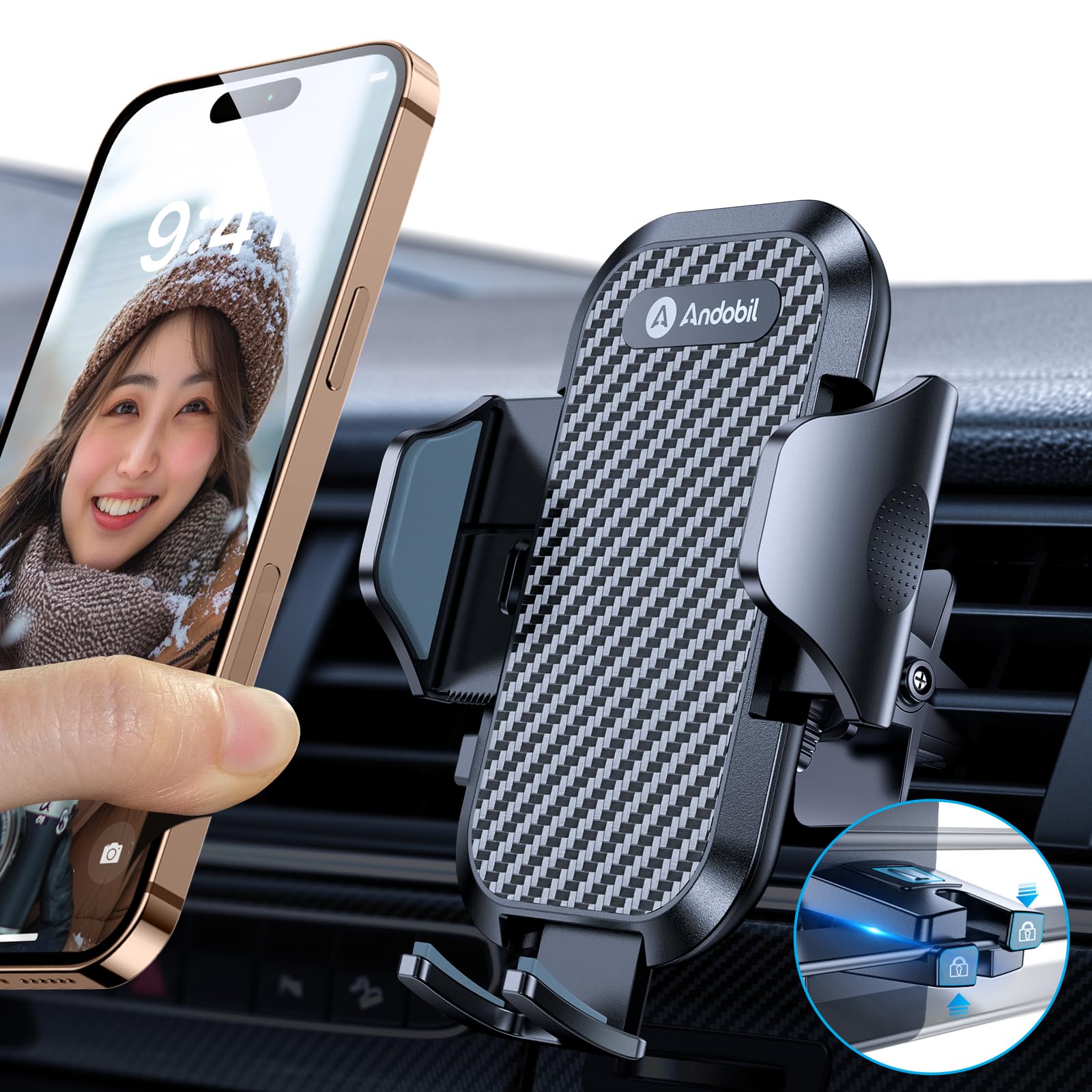 【2026年改良/最強の安定感】 Andobil スマホホルダー 車 エアコン 噛み込み式クリップ&耐荷重20KG 95%以上の吹き出し口対 取付簡単 ブラック