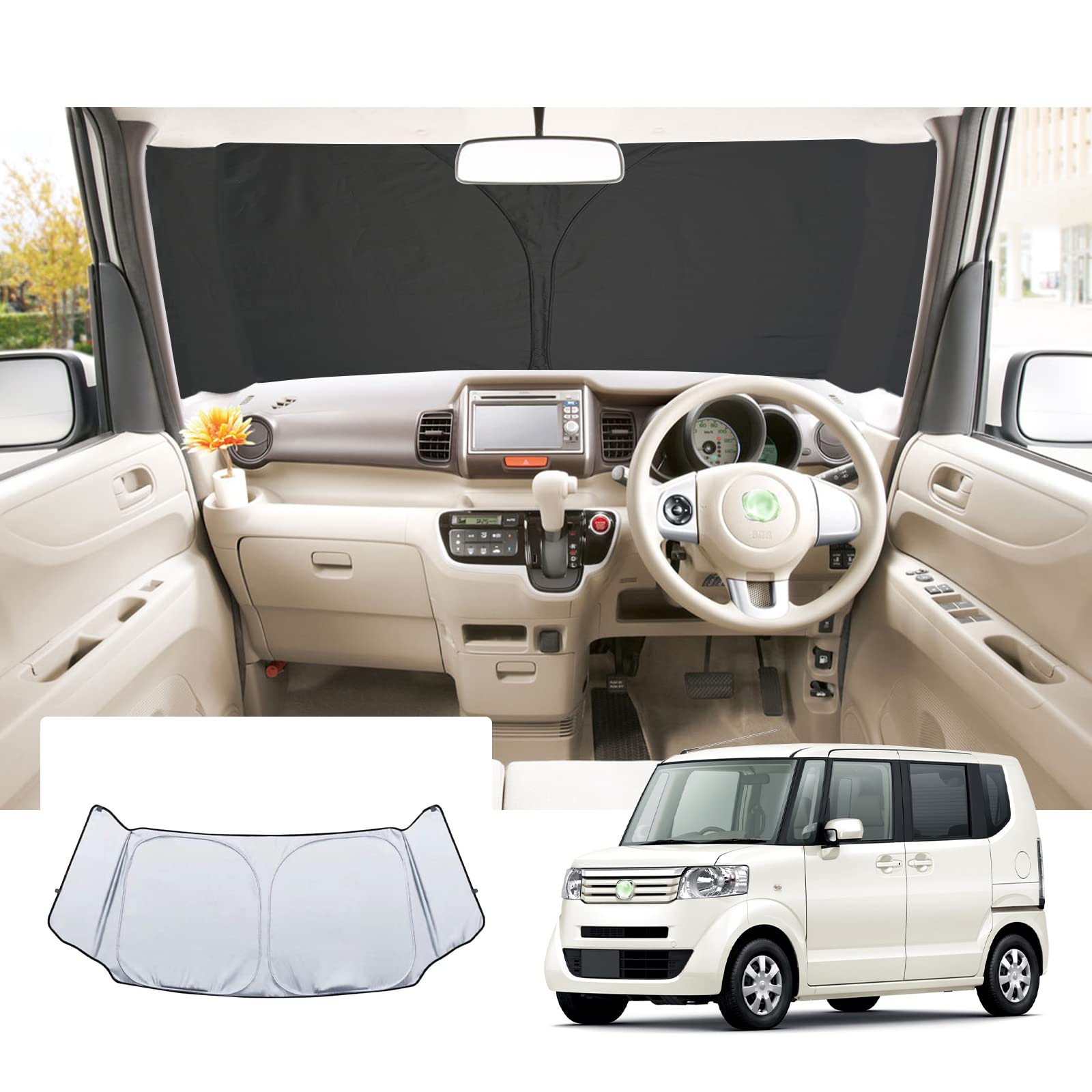 【GAFAT】Honda N-BOX 1st Gen JF1/JF2 (2011-2017 Models) New N-BOX Custom 2024 Improved Version Dedicated Vehicle Sunshade for Front Windshield Corner Windshield Glass UV Cut n-box Sunshade jf1 Foldable