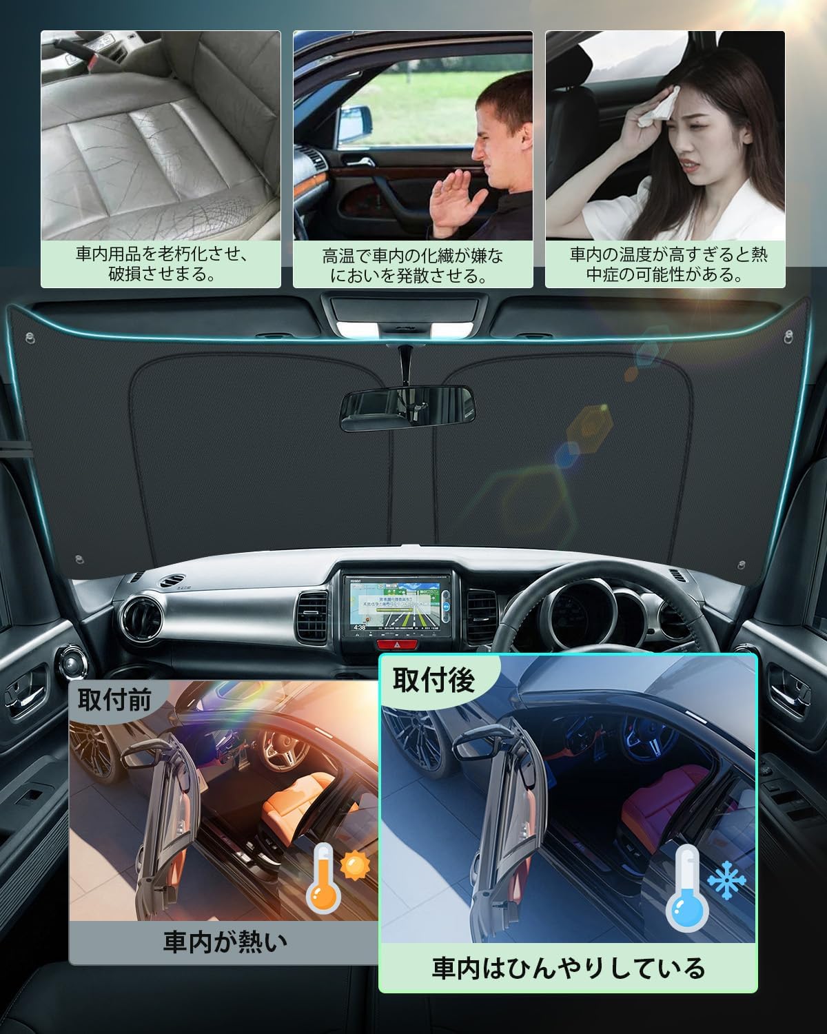 【GAFAT】Honda N-BOX 1-го поколения JF1/JF2 (модели 2011-2017 годов выпуска) Новая улучшенная версия N-BOX Custom 2024, специальный автомобильный солнцезащитный козырек для переднего лобового стекла, Угловое ветровое стекло с УФ-обработкой, складной солнцезащитный козырек n-box jf1, фото 3