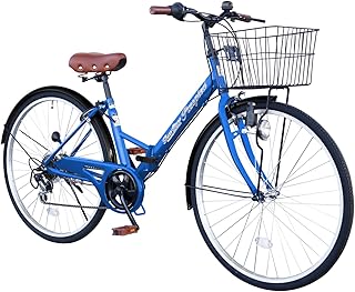 折りたたみ自転車 26インチ シティサイクル ママチャリ シマノ6段ギア カゴ サークル錠 ダイナモライト 付き [passepied TS26B]