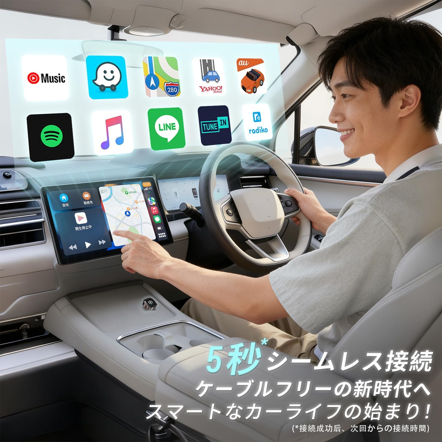 Адаптер CarPlay модели 2026, Беспроводной адаптер, Мини-чайник, Подлинное проводное подключение к беспроводной сети, Автоматическое подключение, Без задержек, Подключи и играй, Bluetooth 5.2, Для музыки / звонков / карт / Siri, В комплекте инструкция на японском языке, Преобразование USB A в C, Сертифицирован по техническим стандартам, фото 2