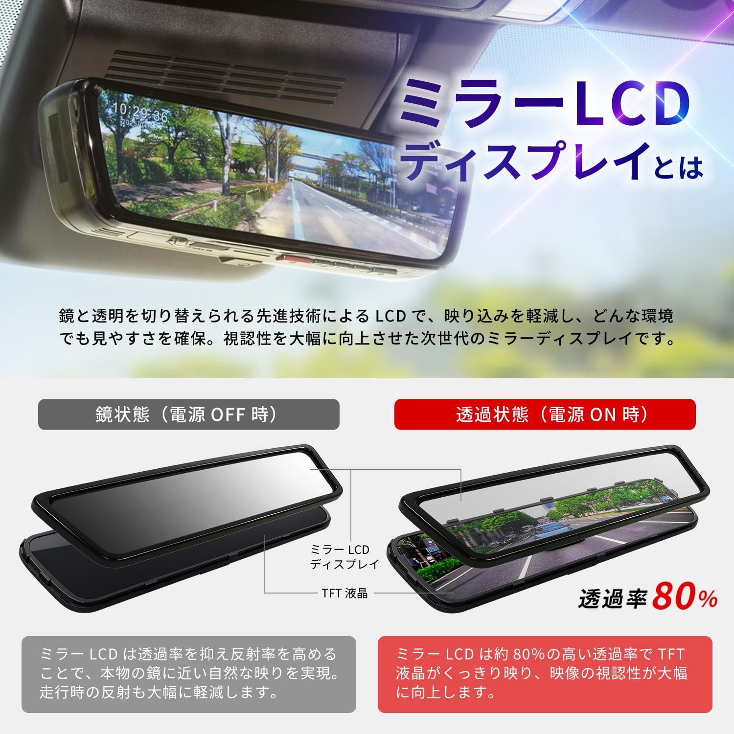Цифровое зеркало PIXYDA mirror LCD drive recorder спереди и сзади 2 камеры RAY26 спереди и сзади 200 тысяч пикселей, 9,66-дюймовое оригинальное зеркало, сменный тип, 60 кадров в секунду, PureCel Plus, датчик изображения производства SONY * измерение мерцания при развертывании, управление кнопкой HDR, датчик освещенности на 1600 кандел, функция поддержки безопасности, мониторинг парковки, запись на карту памяти емкостью 64 Гб, входящую в комплект поставки SEIWA, фото 2
