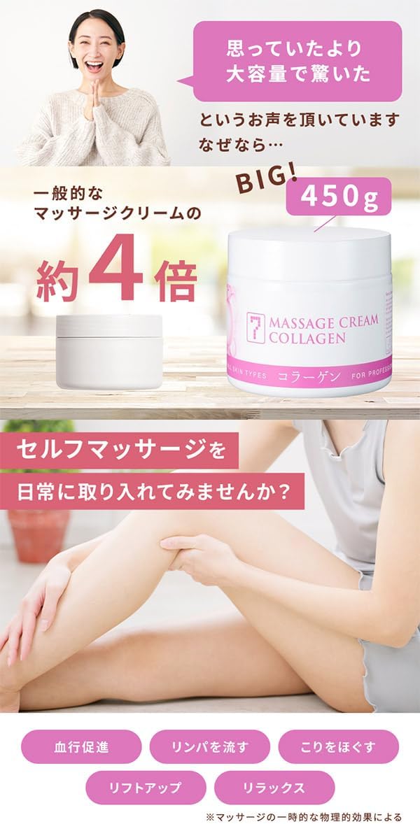 SEVEN BEAUTY Massage Cream Collagen 450 г для профессионального использования [Профессиональное использование большой емкости для лица и тела, вытирание ненужной отечности лица], фото 3