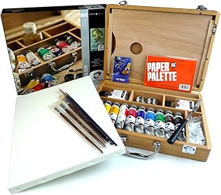 ゆめ画材オリジナル 油絵セット 油絵具 セット ヴァンゴッホ 木箱入り キャンバス＆ペーパーパレット付き
