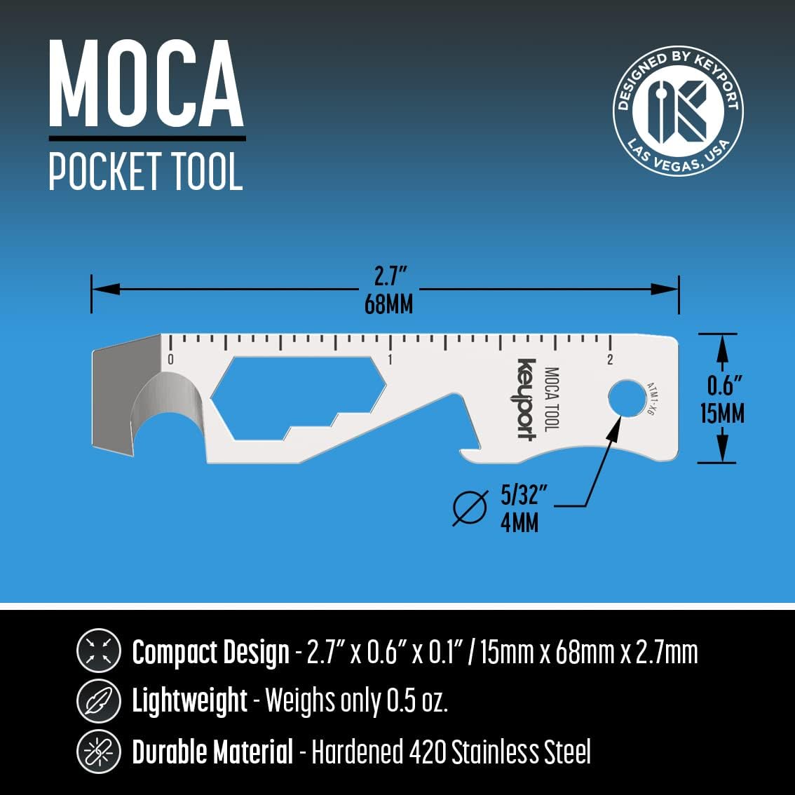 Порт для ключей (порт для ключей) MOCA 10-в-1 для ключей, Мультиинструмент для цепочки для ключей (отвертка для открывания бутылок, резак для шнура, открывалка для коробок, инструмент для забивания отверстий, шестигранный гаечный ключ × 3 линейки), Размер брелка для ключей для соответствия требованиям TSA., фото 6