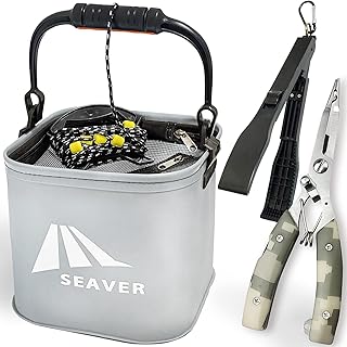 SEAVER(シーバー) 釣り 水汲み バケツ バッカン 22cm 【選べるセット/カラー】プライヤー フィッシュグリップ (グレー 3点セット)