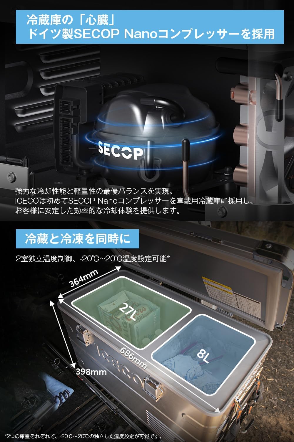 Алюминиевый портативный холодильник ICECO APL35 объемом 35 литров -20 ℃ ~ 20 ℃ Автомобильный холодильник Легкий Вес 5-летняя гарантия качества Низкий уровень шума при работе Быстрая заморозка Управление приложением 3-канальный Источник питания, совместимый с DC12V / 24V Серебристый объем 35 литров, фото 5
