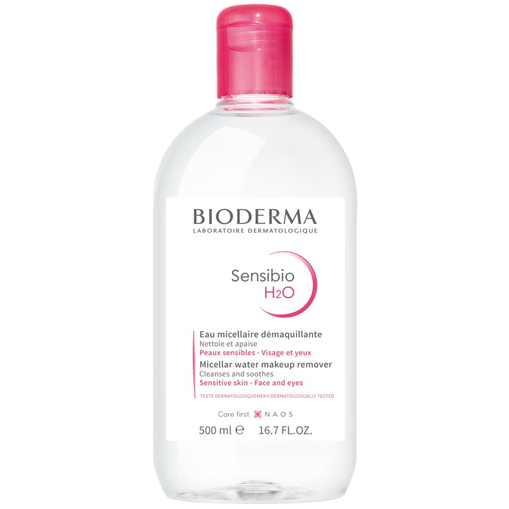 Bioderma Sensibio H2O D (H2O) 16.9 fl oz (500 ml) Cleansing Water for Sensitive Skin (Large Capacity Face Wash Makeup Remover Cleansing Water for Sensitive Skin Unscented Uncolored No Ethyl Alcohol