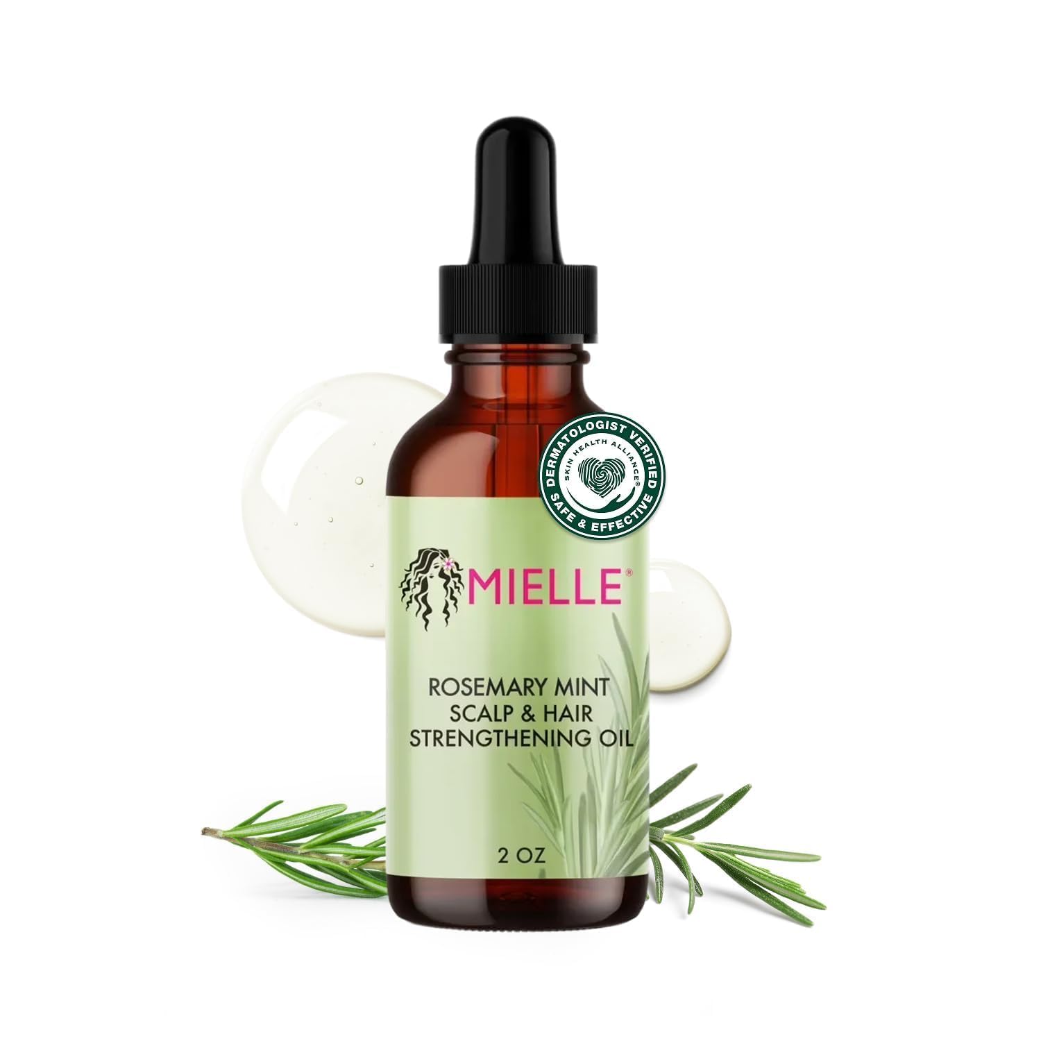Mielle Organics Rosemary Mint Scalp & Hair Strengthening Oil With Biotin & Essential Oils, Nourishing Treatment for Split Ends and Dry Scalp for All Hair Types, 60 ml (2 fl oz)