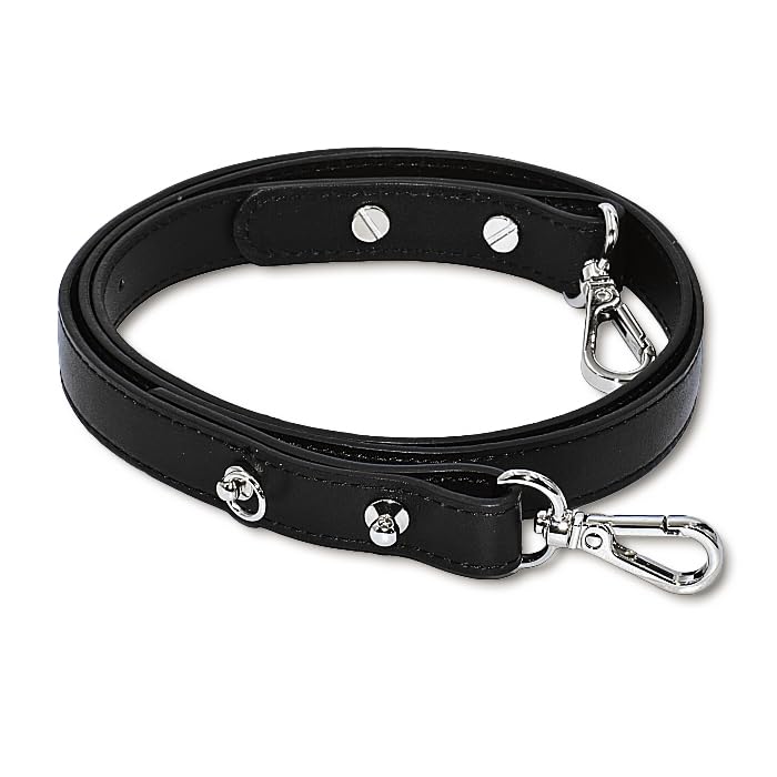 L'PIERRE Genuine Leather Shoulder Strap Belt, Width 0.8 inches (20 mm), Length Adjustable, 3 Levels, Replaceable Metal Fittings, Cowhide Leather, Natural Leather, Stitching, Cross-Back, Single Item Black/Silver Hardware