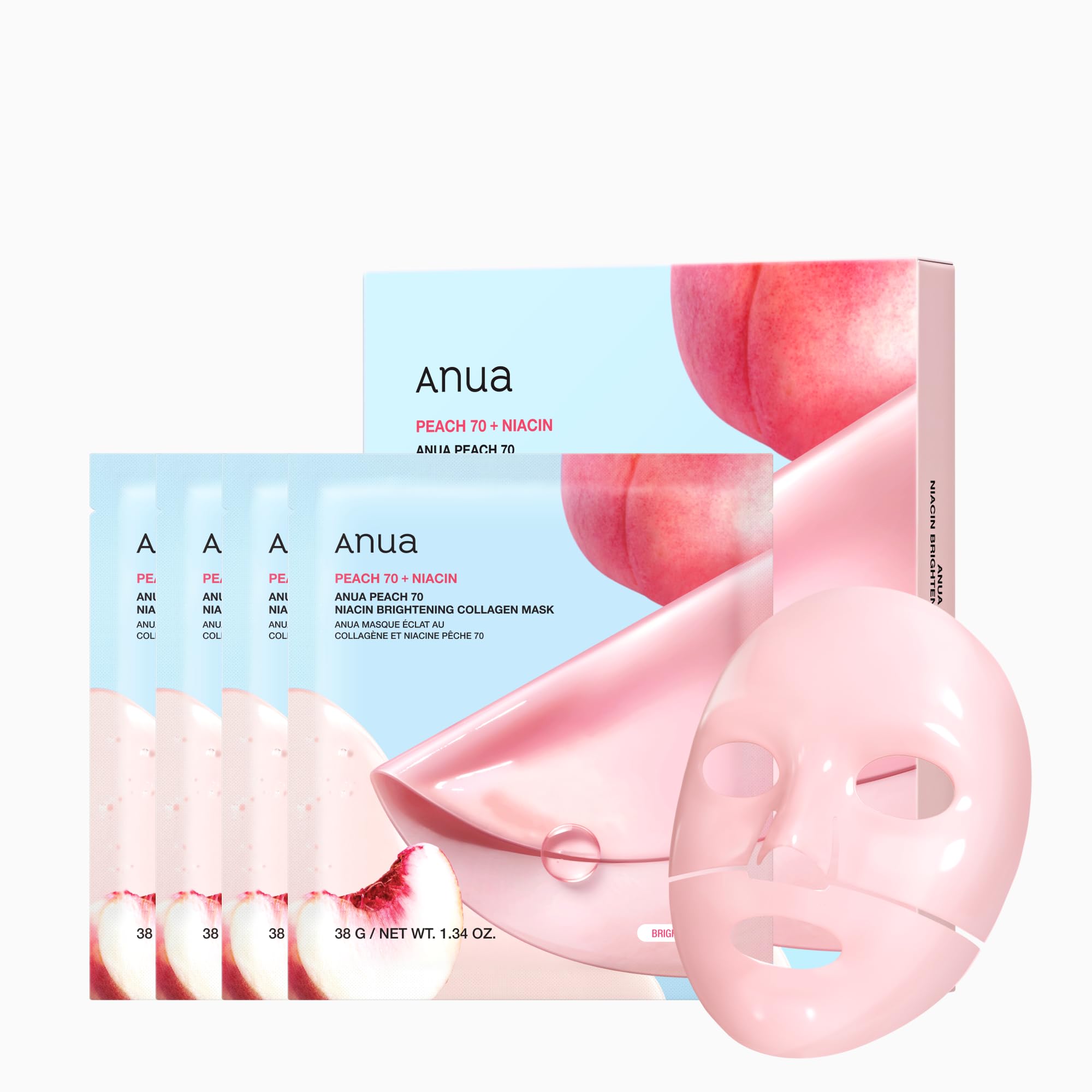 ANUA Peach 70 Niacin Collagen Face Mask (4-piece) Skin Texture Gloss Water Glow Skin Care Exfoliation Pore Care Moisture Hydration Dry Skin Combination Skin 【Official・Authentic Product】 Peach Niacin 4枚入り