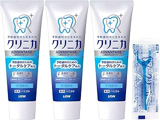 【Amazon.co.jp限定】クリニカ アドバンテージ [医薬部外品] ハミガキ クールミント 130g×3個+フロス付き 歯磨き粉 高濃度フッ素 (1450ppm配合) ムシ歯 歯垢除去