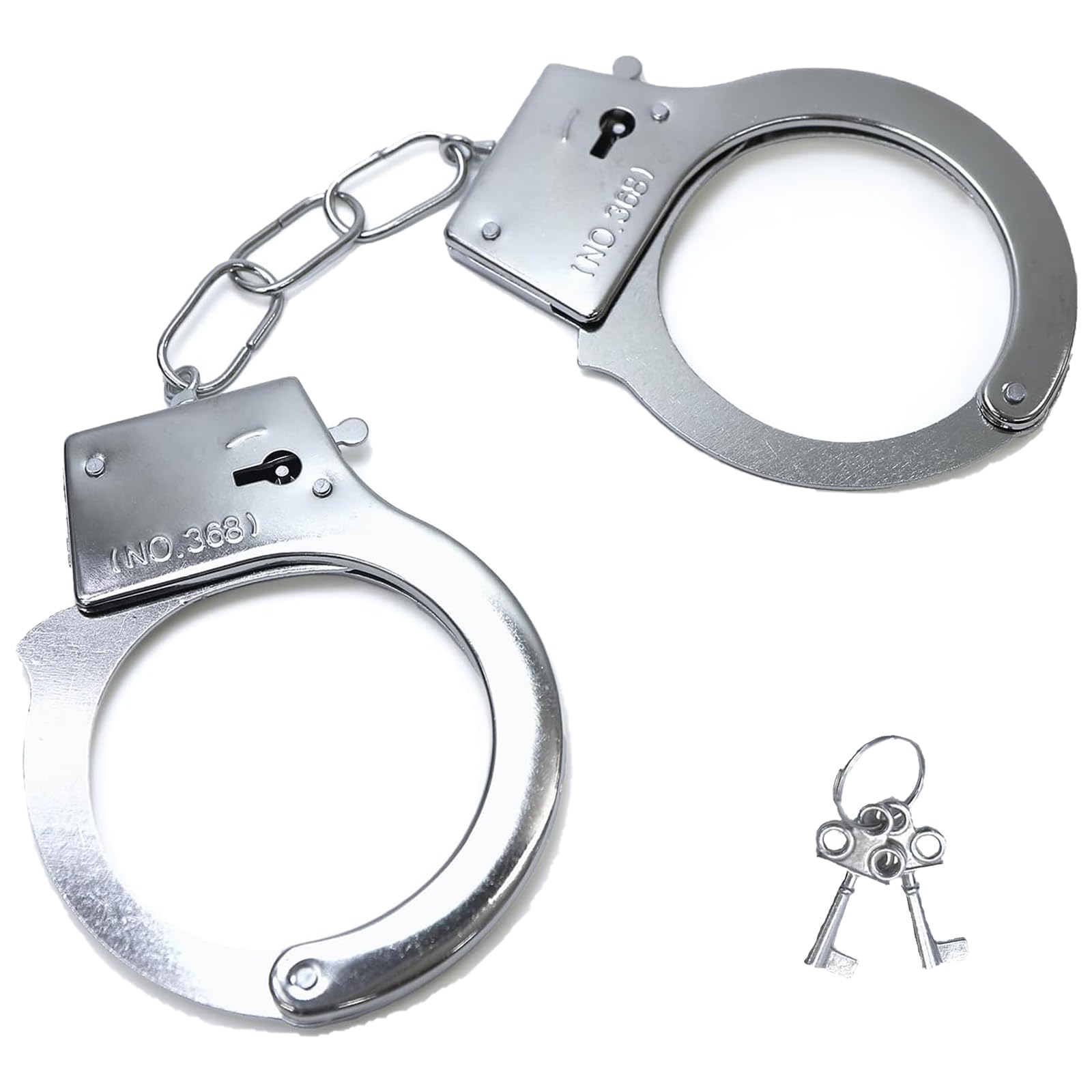 手錠 金属製 ハンドカフ 安全装置付き 手枷 本物 そっくり コスプレにの小道具 警察 ハロウィン 舞台 演出 パーティー | 金属製で本物そっくりのリアルな質感と重量感を持つハンドカフ；安全装置付きでコスプレやハロウィン・舞台演出に安心して使用できる小道具；警察役やパーティー演出に最適な本格的な見た目のアイテム