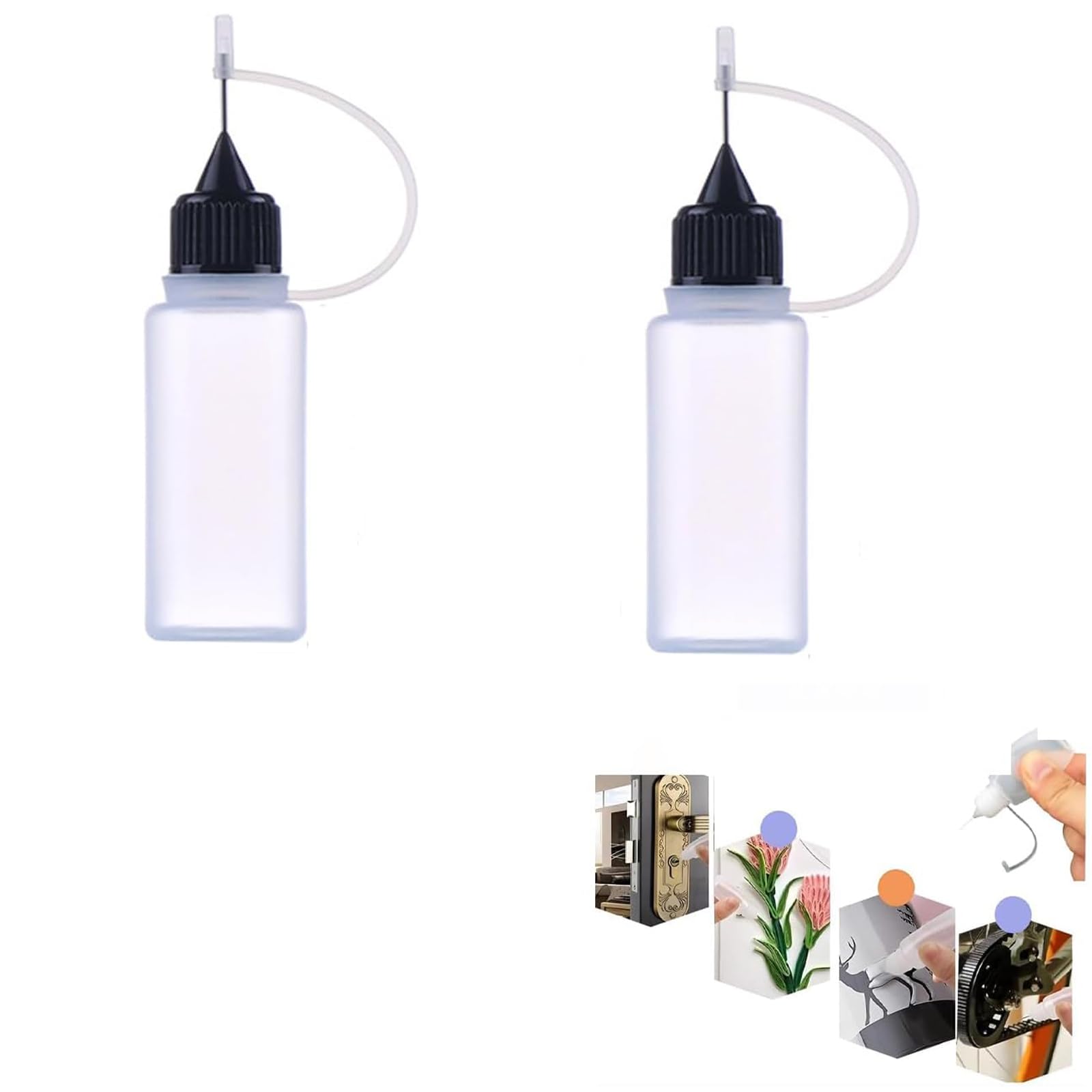 DIY Needle Bottle 10ml x 2pcs Glue Dispenser Dropper Resin Craft Handmade Precision Work (Clear, 10ml) 10 milliliters_per_minute