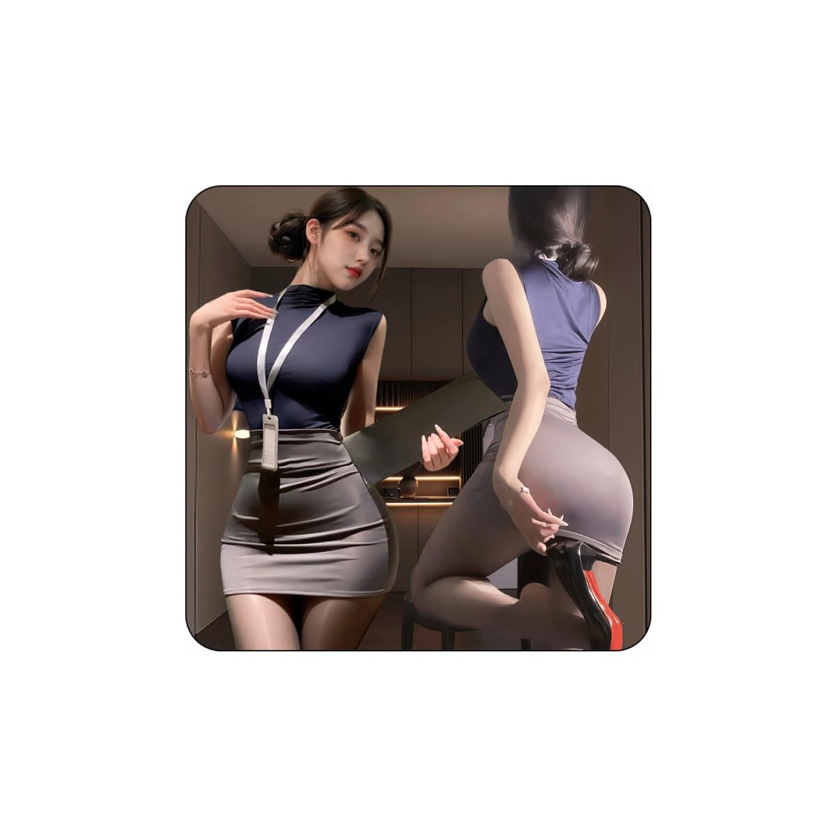 Secretary OL Teacher Women's Cosplay, Sexy Uniform, Cute, Maid Outfit, Adult Costume, Miniskirt, Off the Shoulder, Temptation, Costume, Costume, For Photography, Halloween, Christmas, With gray