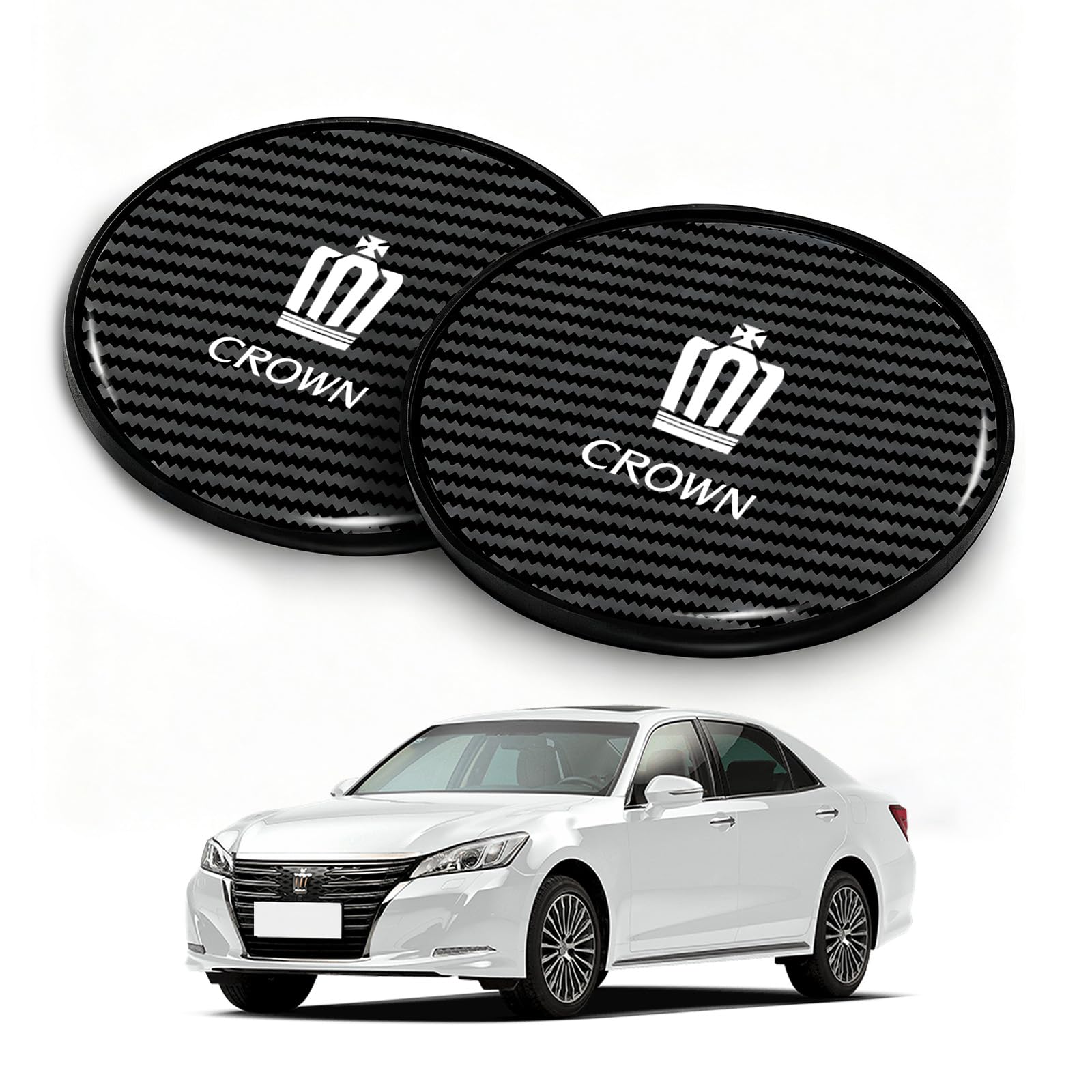 Crown Custom Car Coasters, Set of 2, Crown Coasters, Crown 210 Series 220 Series, Round, Anti-Slip, Anti-Vibration, Waterproof, Odorless, Black クラウン