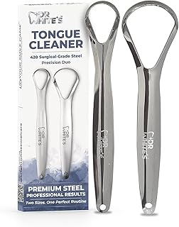 Dr. White's Precision Tongue Care Precision Duo 舌クリーナー | プレミアム420 外科グレードステンレススチールツール 高度でコントロールされた口腔ケア用